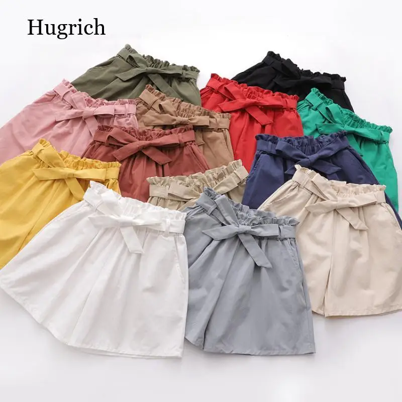 

Шорты женские хлопковые с высокой талией, 13 цветов, с бантом, летние, элегантные, милые, универсальные, широкие, для девушек, 2021