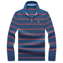 Новая весенне-осенняя зимняя рубашка поло с длинными рукавами мужская хлопковая 3D вышивка Полосатый пуловер Повседневная мужская рубашка Поло мужская рубашка