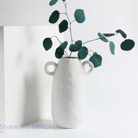 Handmade White Ceramic Vase Handle Retro Continental Scrough Rough Surface Floral Hollow Flower Vase Ceramic Crafts Ornaments 2