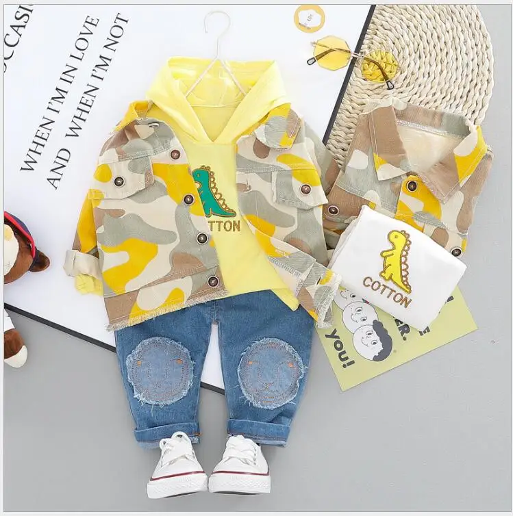 Цвет: желтый Toddler Boys Girls Clothes Suits Spring Children Baby Clothing Set Coat Hooded T Shirt Pants Sets Infant Kids Costume Suit - Цвет: Цвет: желтый