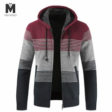 Мужской свитер, пальто, зима, толстый теплый кардиган с капюшоном, джемперы, мужские, в полоску, кашемир, шерсть, подкладка, молния, флис, пальто для мужчин