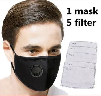 

5 PCS Filter Fashion Mask Anti Pollution PM2.5 Mouth Respirator Washable Reusable Dust Masks Cotton Unisex Mouth Muffle Black