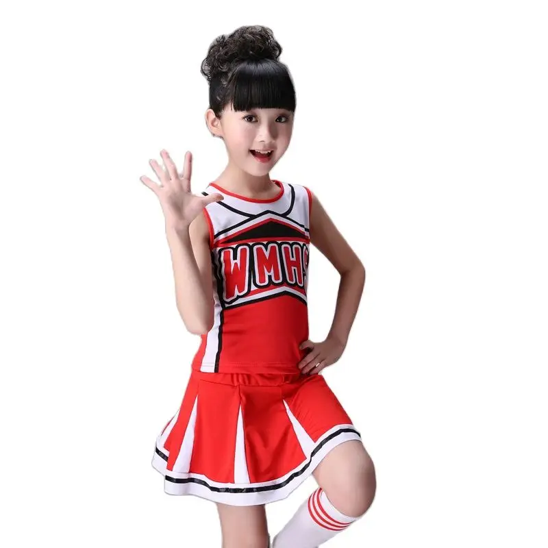 Kids Girls Cheerleading Dance Clothes Set Round Neckline Letter Print Patchwork Modern Dance Costumes For Kids Costume Boys Girs