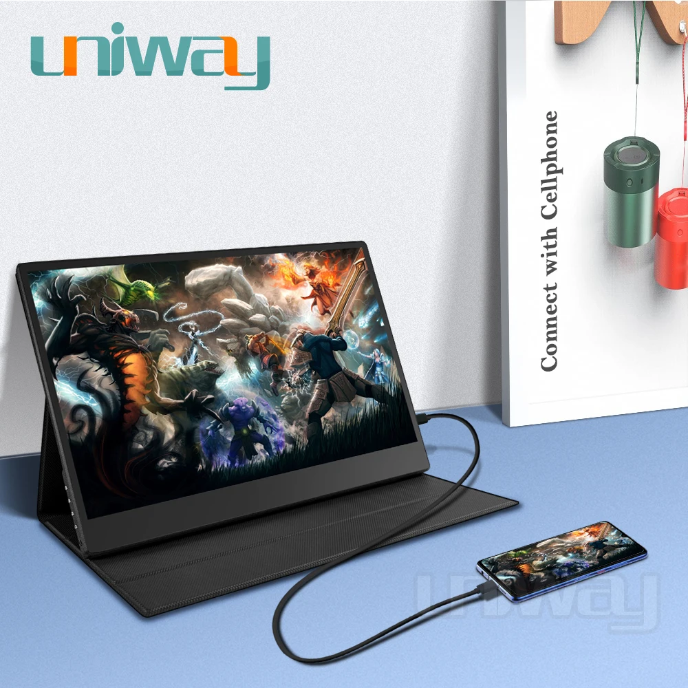 Тонкий портативный ЖК hd монитор Uniway 15 6 usb type c hdmi для ноутбука телефона xbox
