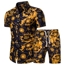 2021 Summer New Men's Clothing Short-sleeved Printed Shirts Shorts 2 Piece Fashion Male Casual Beach Wear Clothes