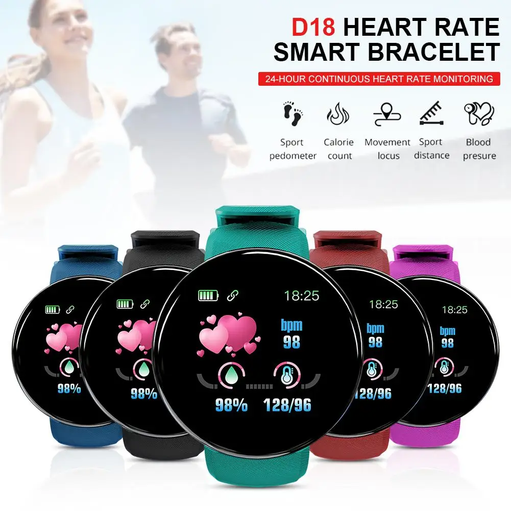

D18 Bluetooth Smart Watch Men's Blood Pressure Heart Rate Steps Smartwatch Women's Watch Waterproof Sports Watch