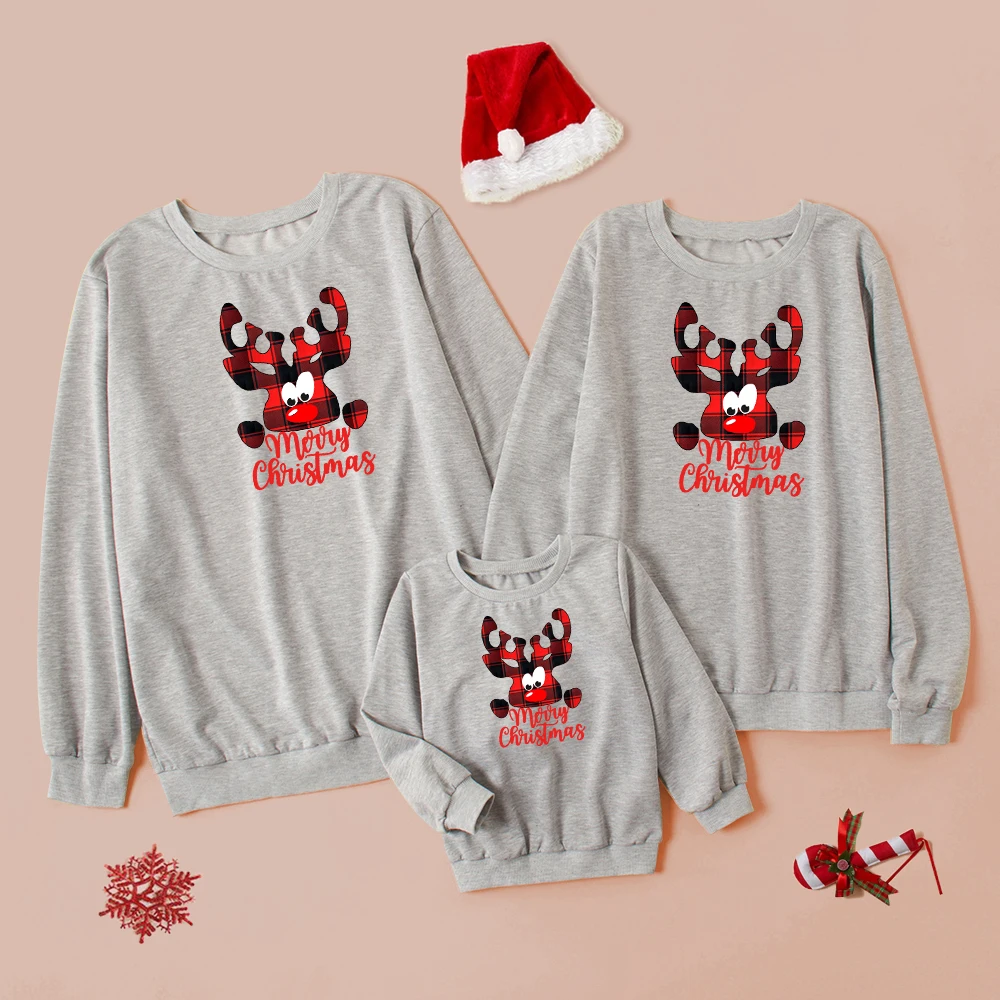 thumbnail image 1 of Ropa navideña familiar ZAFILLE Ropa con estampado de alce de dibujos animados Sudaderas familiares iguales para mamá e hija Ropa para mamá y yo, 1 of 5