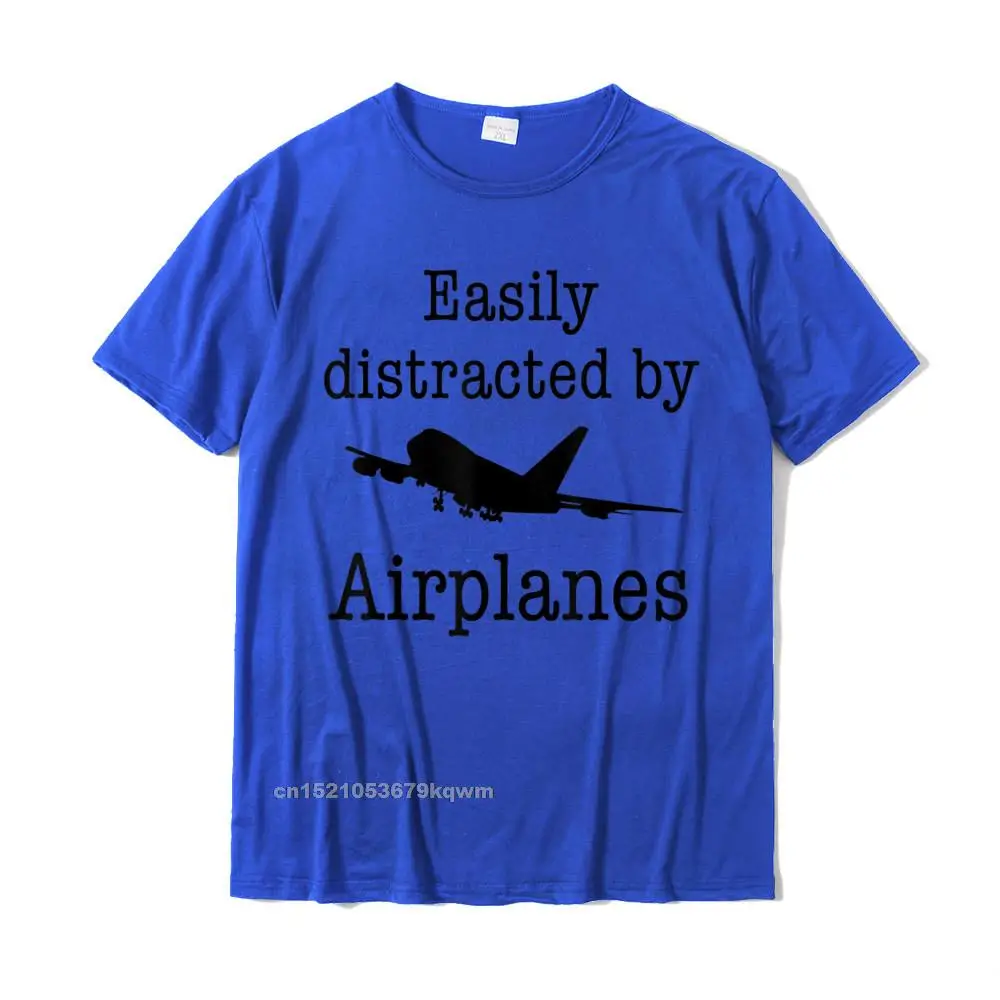 Brand Printing 3D Printed T-Shirt Round Collar 100% Cotton Men T Shirt Short Sleeve Summer/Autumn 3D Printed Tshirts Easily Distracted By Airplanes Funny Pilot Flying Gift T-Shirt__3733 blue