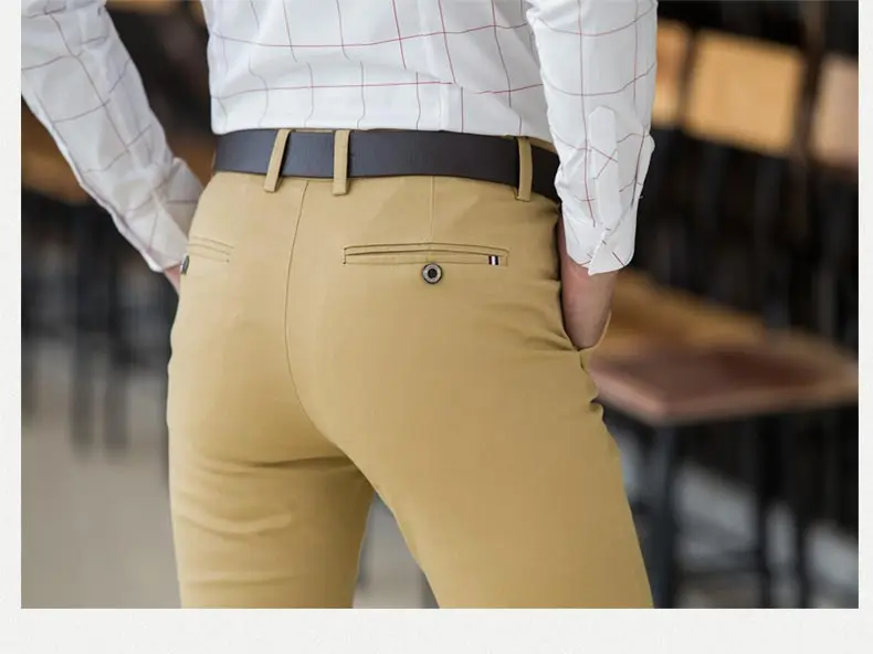 Spring Summer Men Cotton Casual Classic Dress Pants Business Stretch Straight Fit Khaki Formal Trousers Male Long Pant Work