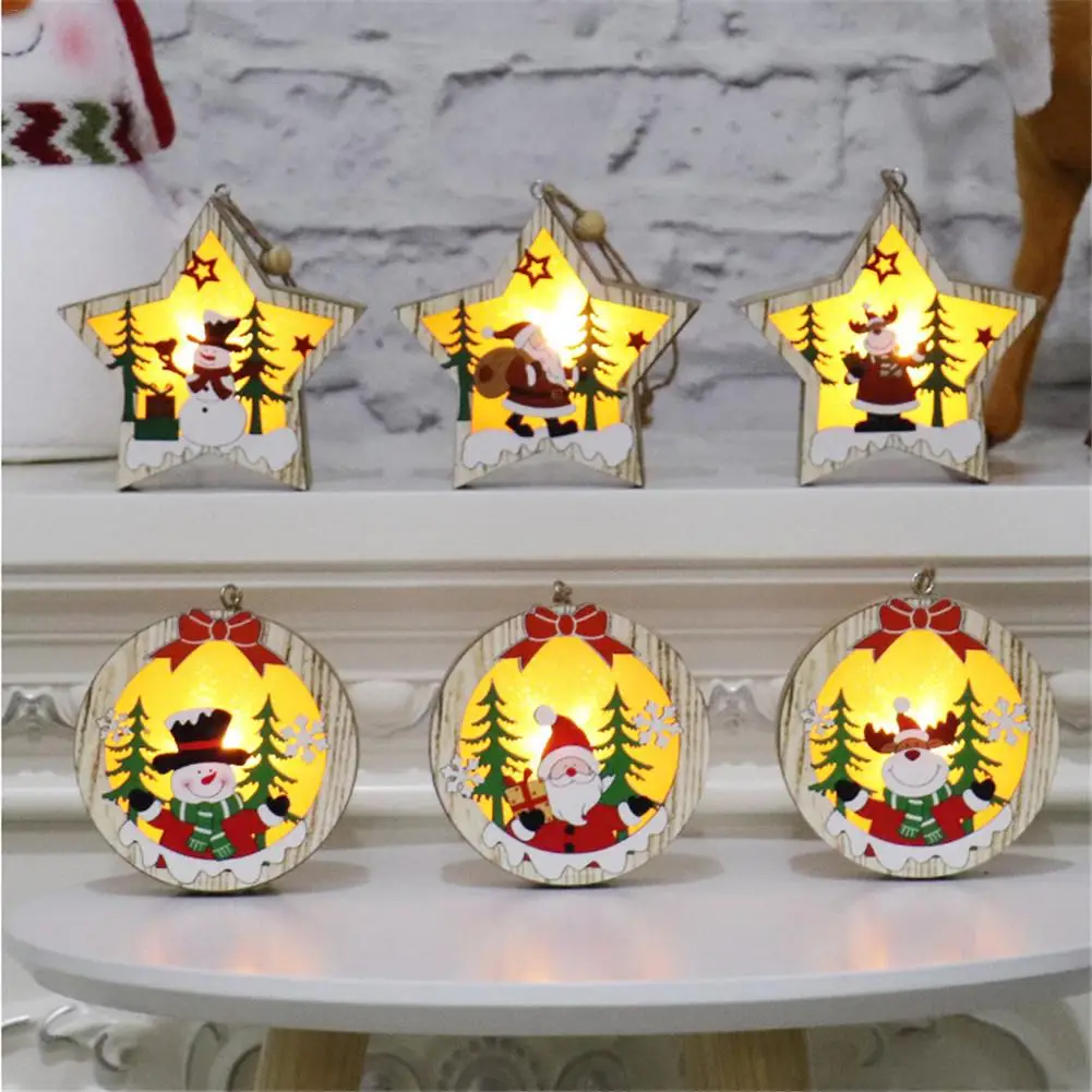 

LED Lights Christmas Tree Decoration Wooden Night Lights Hanging Ornaments For Home Christmas Party Xmas Gift