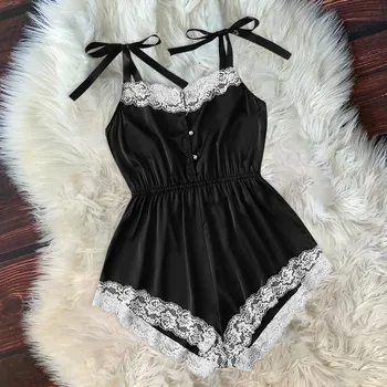

Ladies Sexy Silk Satin Pajama Set Lace Pyjama Set Sleeveless Pijama Set V-neck Sleepwear Summer Home Wear Sleep Wear For Women#W