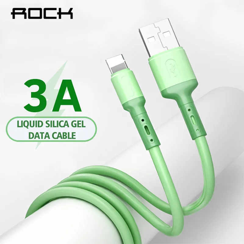 ROCK 1 м 2 для iPhone зарядное устройство кабель 3A жидкий силикон Быстрая зарядка
