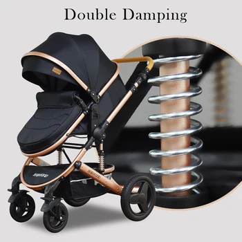 Luxury 4 in 1 Baby Stroller High Landscape Newborn Pram Anti-shock All Terrain Light Pushchair Reversible Bassinet Send Mom Bag 3