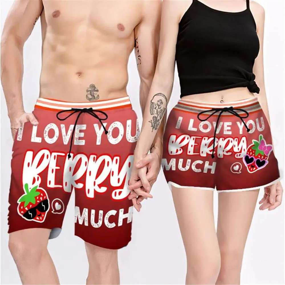 Пара подходящая друг к другу I Love You ягода много 3D печатных шорты в стиле унисекс