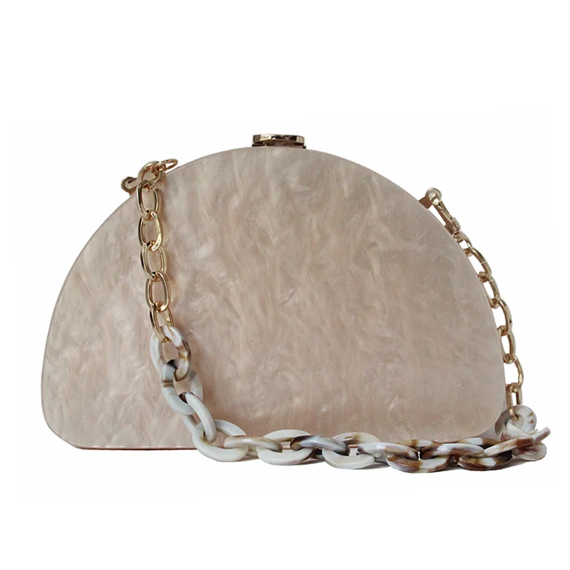

Champagne Semi-circular Acrylic Clutch Acrylic Strap Fashion Evening Bag Wedding Bags Designer Bags for women 2019