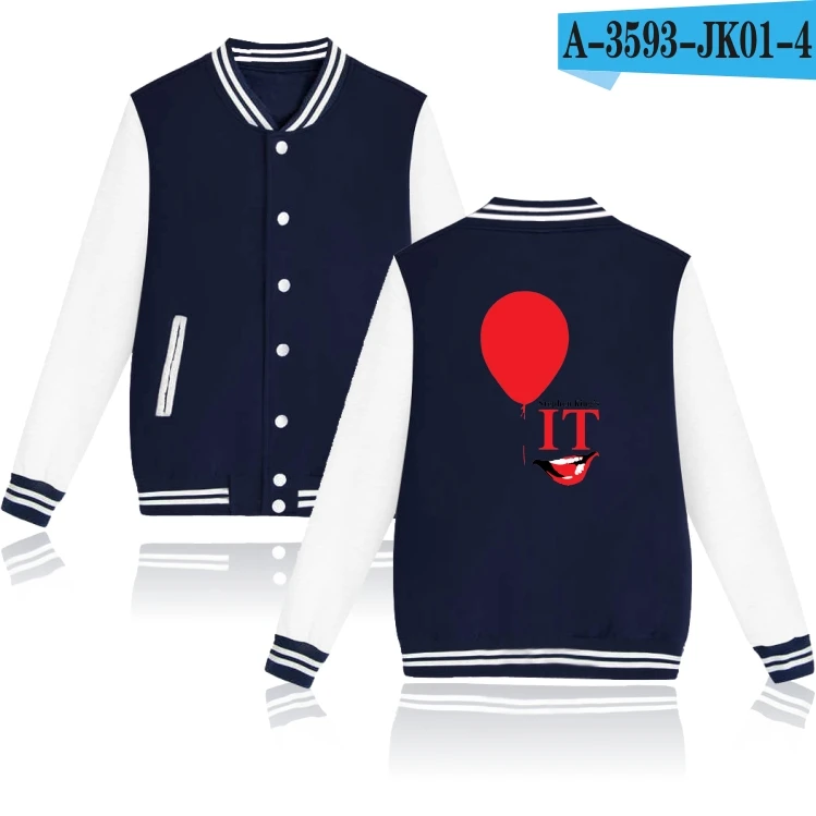 navy blue and white Подходит ко всему LUCKYFRIDAYF Stephen King's It Horror Movie бейсбольные куртки мужские толстовки мужская униформа с принтом на пуговицах зимняя Готическая - Цвет: navy blue and white