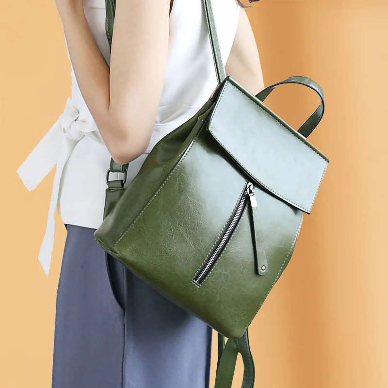 

2019 new soft surface leather handbags Ms. retro shoulder bag backpack College