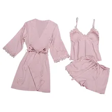 Женская пижама, женское кружевное платье, ночная рубашка, ночная рубашка, комплект из 3 предметов, сексуальная пижама с поясом 8,20