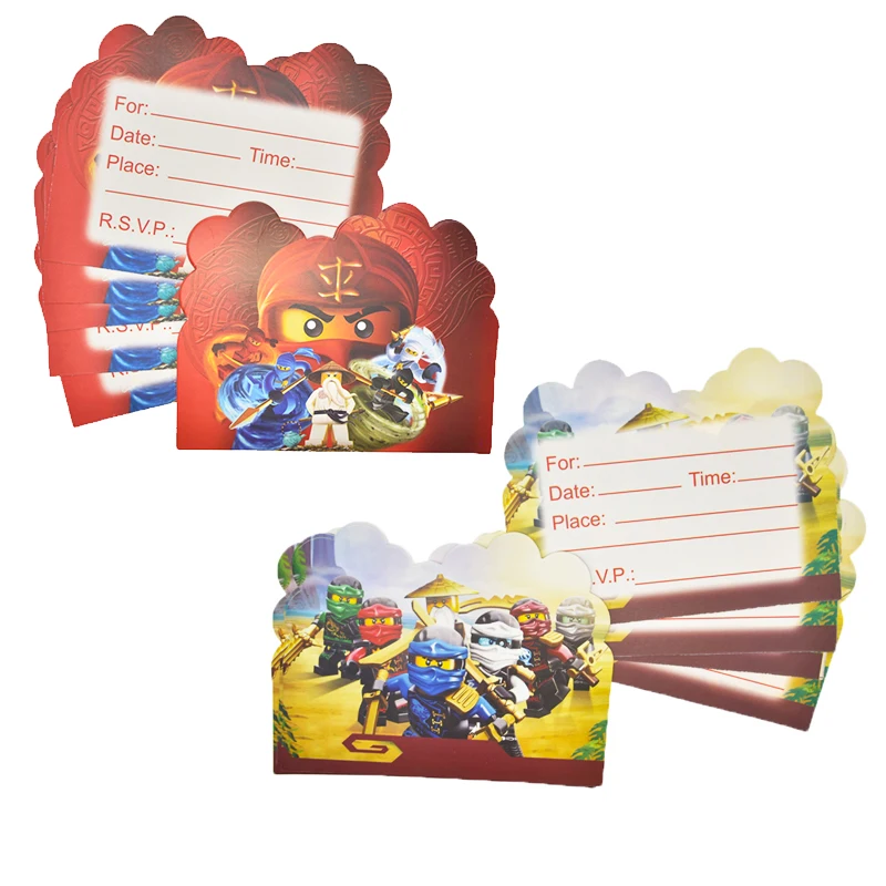 

10pcs/pack Ninjago Theme Baby Shower Invitation Cards Kids Boys Favors Party Happy Birthday Events Decoration Supplies