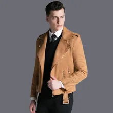 Высококачественная Мужская короткая куртка из искусственной замши, приталенная куртка с длинным рукавом и воротником с лацканами, куртка на молнии, мотоциклетная байкерская куртка