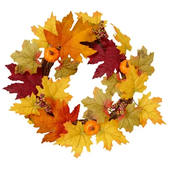

Halloween wreath 13 inch artificial autumn and winter wreath maple leaves and berries Thanksgiving Halloween maple wreath