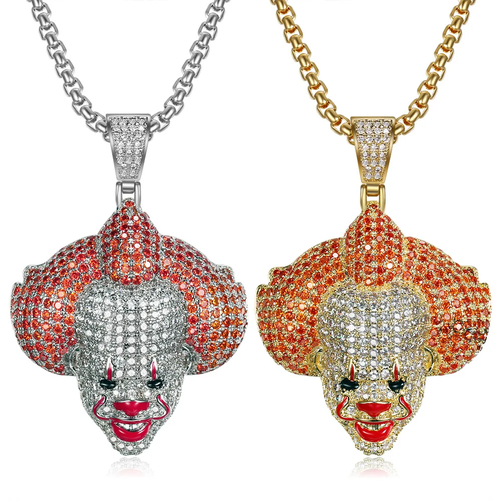 

Men Hip Hop Ice Out Bling doll mask Clown Pendants Necklaces Pave Setting cubic zirconia male Charm necklace Hiphop Jewelry gift