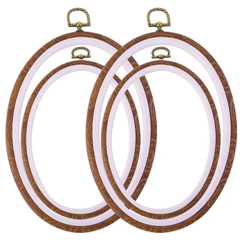 

4 Pcs Embroidery Hoops Set Cross Stitch Hoop Ring Imitate Wood Display Frame Oval Hand Embroidery Kits for Art Craft Sewing