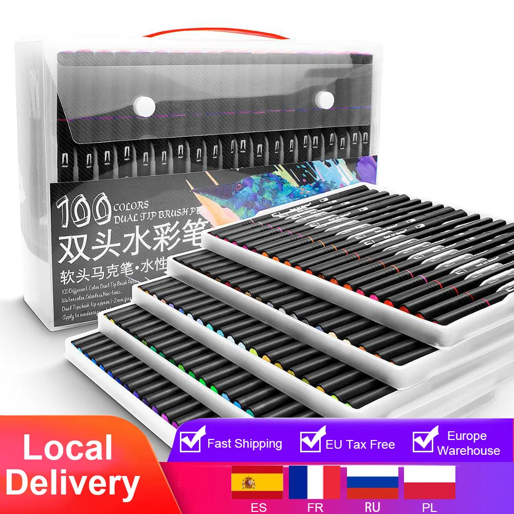 48/60/72/100 Color Watercolor Markers for Drawing Painting Set Professional Water Coloring Brush Pen Set Dual Tip for School|Art Markers| - AliExpress