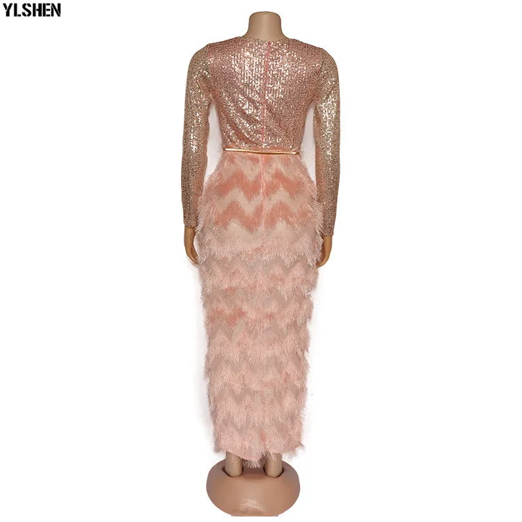 New African Dresses for Women Fashion Sequins Fur Fabric Bodycon Long Maxi Dress African Clothes Lady Elegant Paty Evening Robe 10