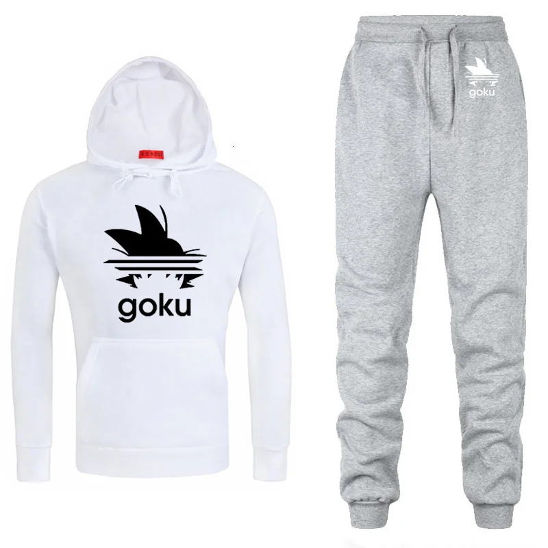Аниме Драконий жемчуг Z Goku толстовки мужские повседневные толстовки хип-хоп Harajuku модные флисовые уличные мужские толстовки с капюшоном брюки костюм 2 шт