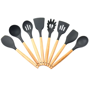 

8Pcs/set Silicone Kitchen Utensil Set Spatula Slotted Spoon with Wood Handle Baking Cooking Tools PI669