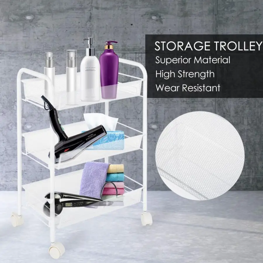 Съемная тележка 3 ярусная металлическая вращающаяся для хранения парикмахерских