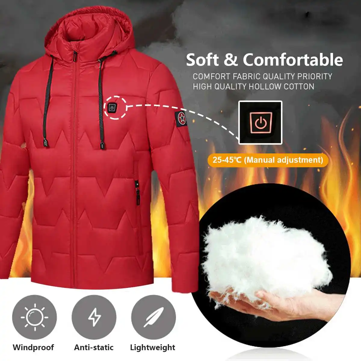 USB Electric Heated Coat Jacket 8 Hours Heating Hooded Jacket Long Sleeves Winter Warm Clothing Thermostat Hooded Waterproof