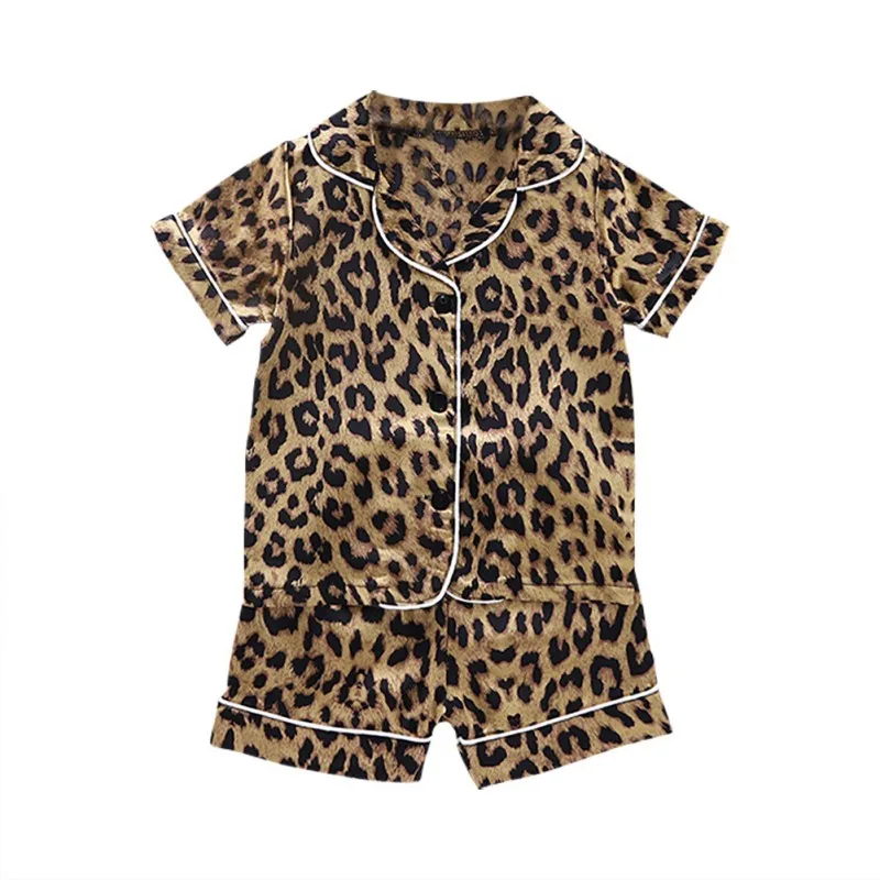leopardo pijamas meninos meninas manga curta sleepwear
