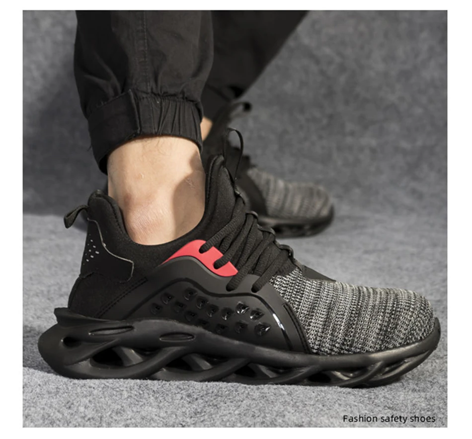 Мужская обувь для безопасности на все сезоны дышащая износостойкая Нескользящая трикотажная обувь для отдыха и спорта защитная Рабочая мужская обувь