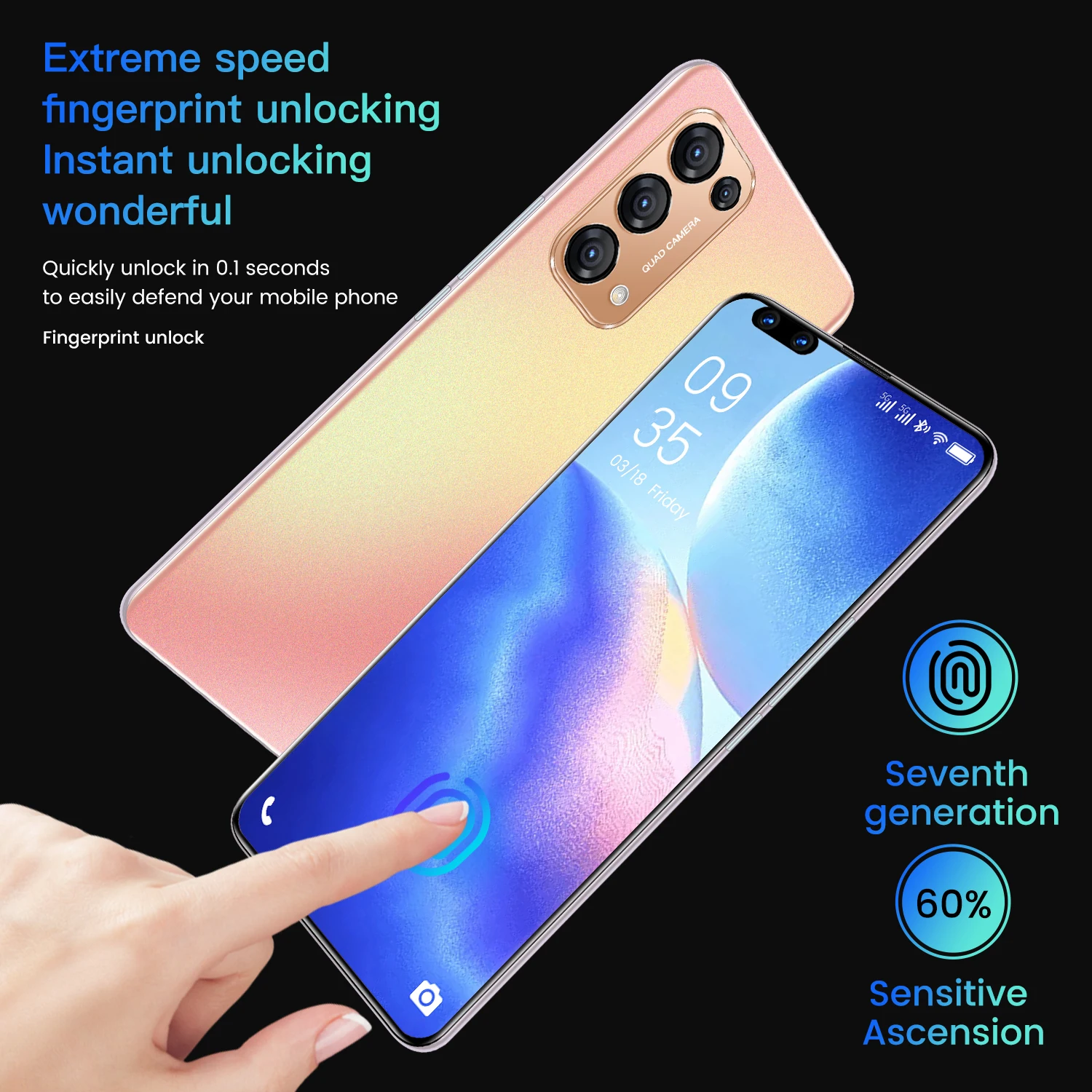 Versão Global Polegada 8gb Ram 256gb Rom Impressão Digital Desbloquear Telefone Inteligente Deca Núcleo Duplo Sim Celular Móvel Mtk6797 Reno5 Pro 7.3 6 inteligente deca núcleo duplo sim celular móvel mtk6797