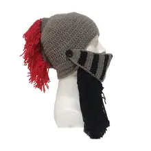Римский рыцарь шапка ручной работы зимняя теплая Съемная шапка с бородой Красная Вязаная шапка с кисточками на Хэллоуин Косплей вечерние крутые шапочки