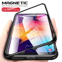 360 ° полная защита магнитный металлический флип-чехол для samsung Galaxy A30S A20S A50S A20 A30 A50 A70 Передняя Задняя крышка из закаленного стекла