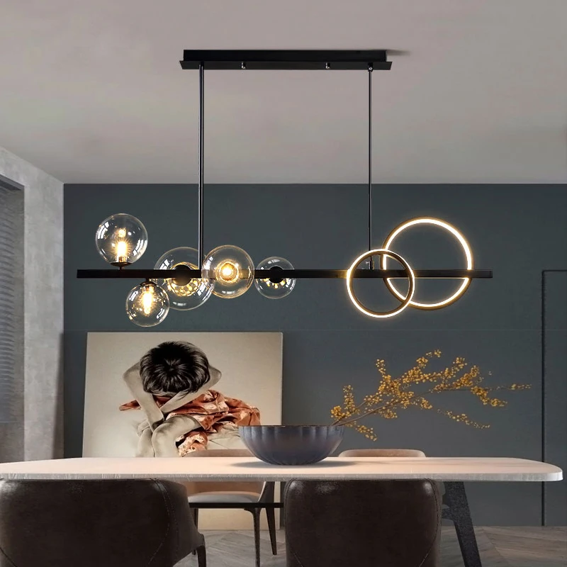 Modern Led Pendant Light Glass Lampshade Restaurant Bar Counter Nordic Chandelier Indoor Lighting Dining Room Lamp Fixtures | Лампы и