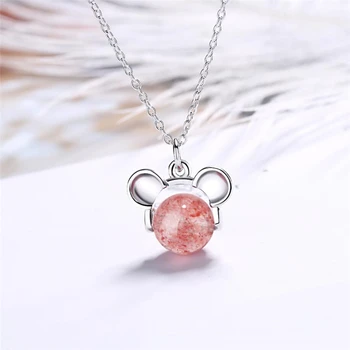 

Sole Memory Natural Strawberry Crystal Cute Mouse 925 Sterling Silver Clavicle Chain Female Necklace SNE564
