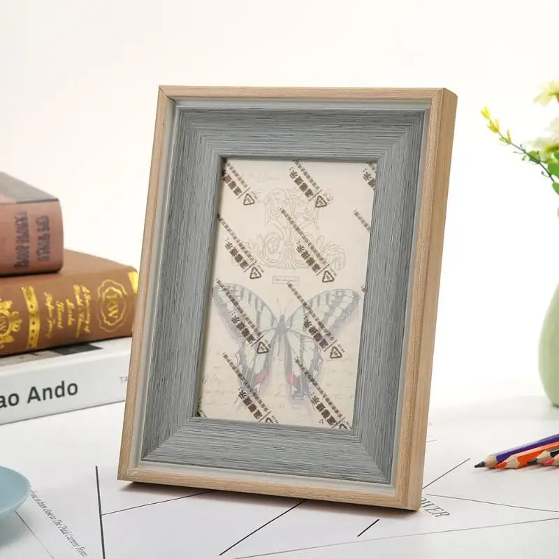DIY Настольная фоторамка имитация дерева ремесла Влагостойкие Украшения 3D Поддержка спальни фотографии дисплей украшения