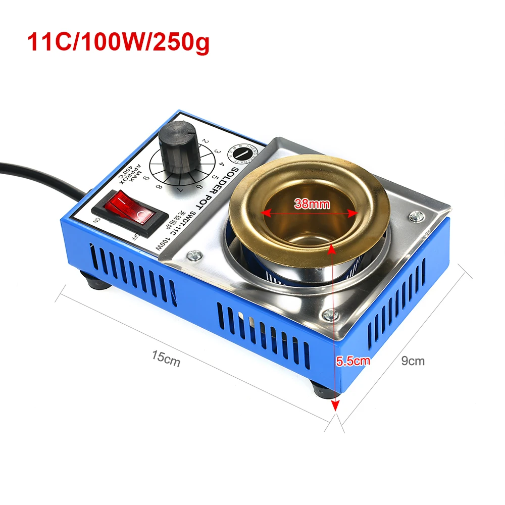 220V 300W припоя горшок плавильная печь для олова терморегуляция Пайка и Распайка ванна 100/80/50/38 мм 200~ 450 по Цельсию штепсельная вилка европейского стандарта - Цвет: 100W