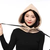 Women Winter Hooded Beanie Hat Thick Warm Cap Neck Collar Windproof Cotton Balaclava Solid Color 2