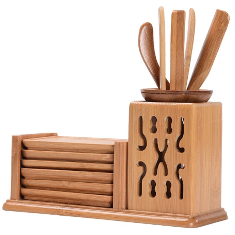 

Chinese Style Tea Ceremony Six Gentleman Tea Set Tea Table Solid Wood Bamboo Utensils Kung Fu Tea Combination Accessories Long C