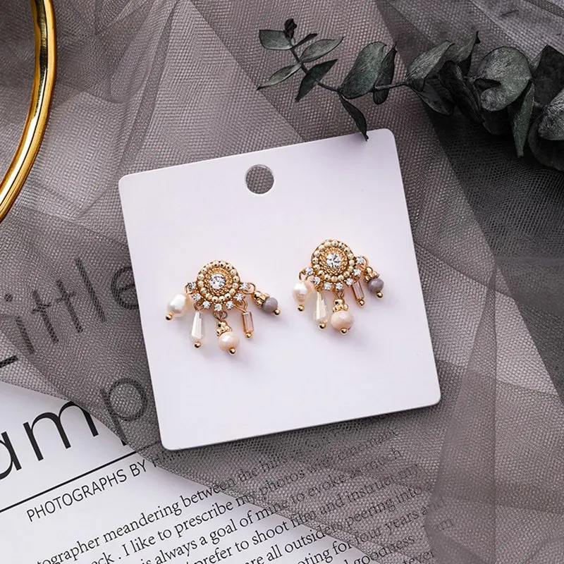 

2019 Korean New Fashion Pearl Tassel Elegant Generous Rhinestone Stud Earrings For Female Vacation Best Choice Earring