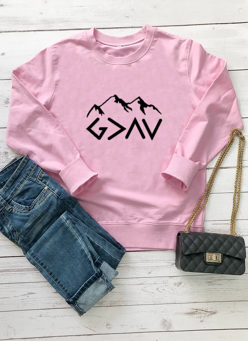 pink-black text Толстовка God Is больше, чем My Highs и Lows, Новое поступление, забавные повседневные топы из хлопка, Вдохновляющие горы, одежда - Цвет: pink-black text