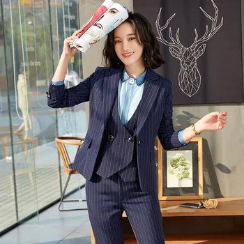 

Spring Women Business Pants Suits Striped Work Wear Women Pant Suit Blazer Trousers 2 Piece Set Office Ladies Suits Big Size 4XL