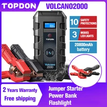 TOPDON – démarreur de saut de voiture V2000, dispositif de démarrage d'urgence Portable, chargeur sans fil, batterie d'alimentation, 20800mAh, 12V, 2000a