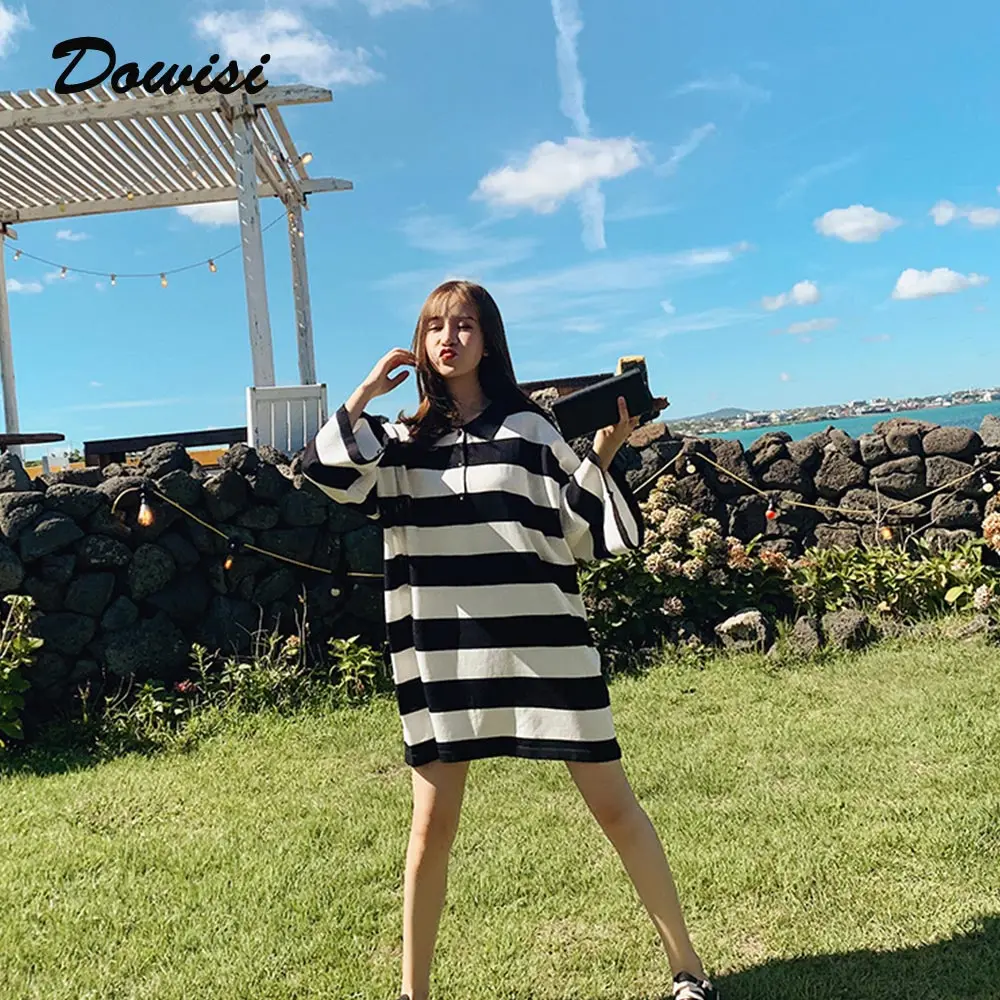 

Dowisi 2019 Striped T Shirt New Korea Style Tops Autumn Loose Tops Long Sleeve T-Shirts