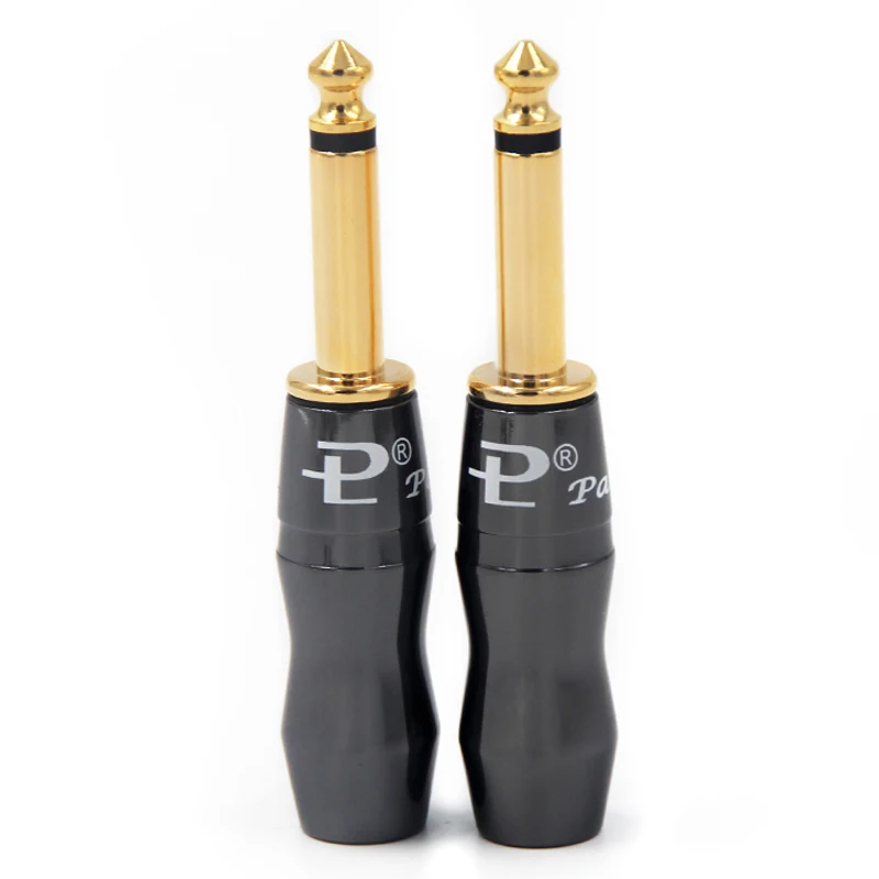 1/4" 6.35Mm Male Mono Headphone Microphone Earphone Plug Hifi Audio Connector For Guitar Monitor Mixer Gold Plated Brass 1Pc